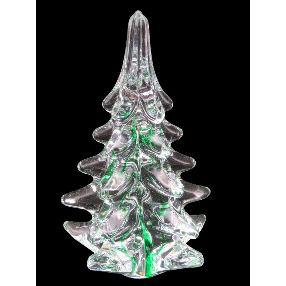 Vintage Clear Glass Christmas Tree Figurine Green Core Core swirl Made in Taiwan